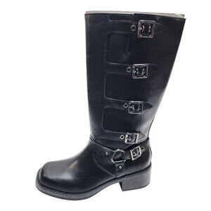 Wild Diva Black Knee-High Buckle Boots Size 11 With Side Zipper Faux Leather